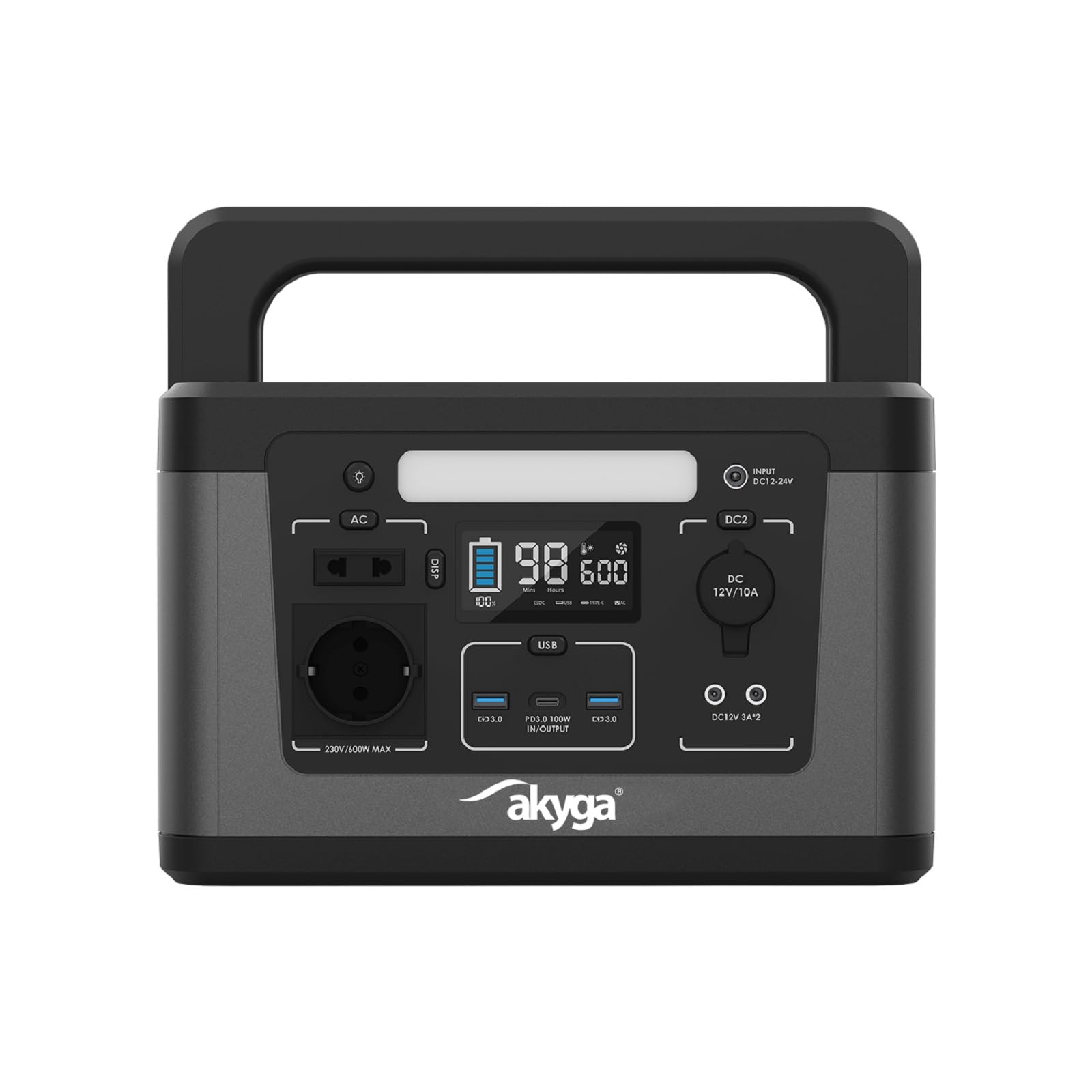 Akyga Przenośna stacja Powerstation 600 W / 461 Wh AK-PS-04 CEE 7/3 + USB-C PD 100 W + 2 x USB-A QC 3.0 mobilny magazyn prądu
