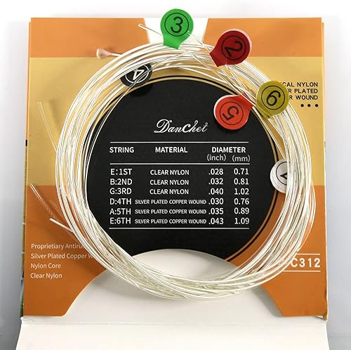 Miniatura 3 de Danchet C312 - Cuerdas de guitarra clásica de cobre chapado en plata, tensión normal (1 juego)