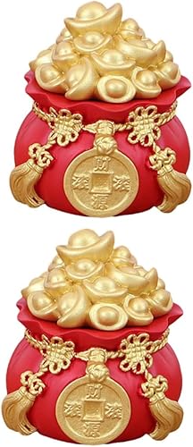 LIFKOME 2 unids Lucky Money Bag Decoración Chino Tesoro Cuenca Bolsa de Dinero Estatua de Decoración de Pastel de Riqueza