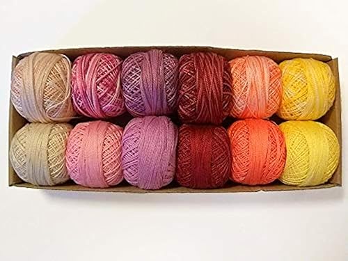 Valdani Perle Cotton Size ~12~ Juego de muestras de hilo de bordar ''Tea Roses'' - 12 colores, 109 yardas cada uno