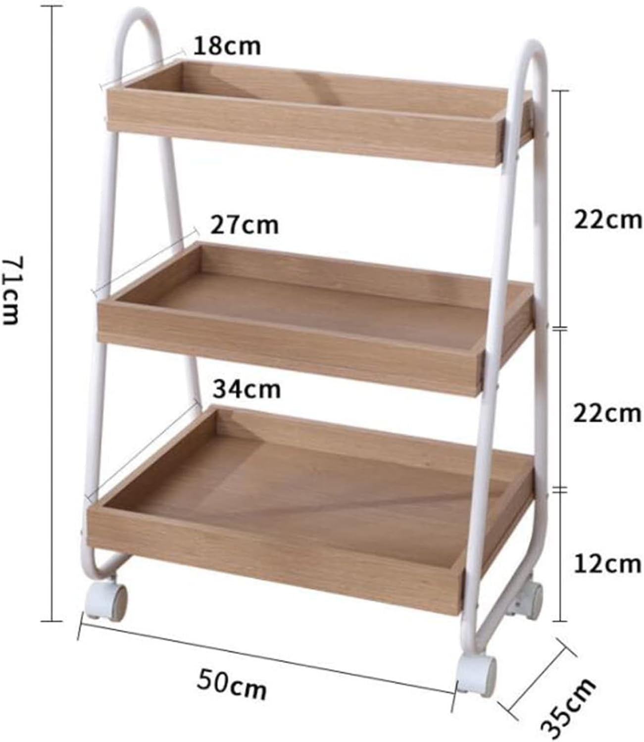 Aimery Office End Table Square Coffee Table, 3-Tier Mobile Side Table with Wooden Tray and Wrought Iron Frame, Sofa Table for Bedroom Balcony Lounge (Color : B)