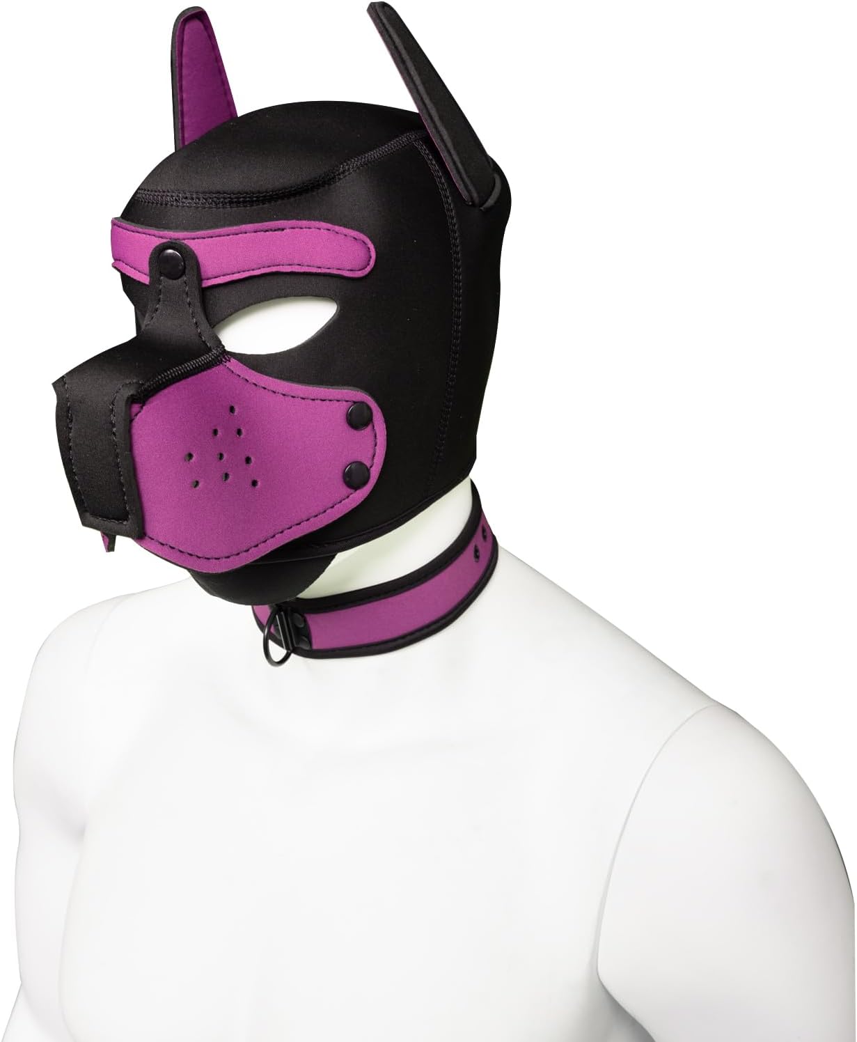 Pup Hood, Neoprene Puppy Mask with Removable Muzzle and Collar, Full Dog Face (9color) (Pink)