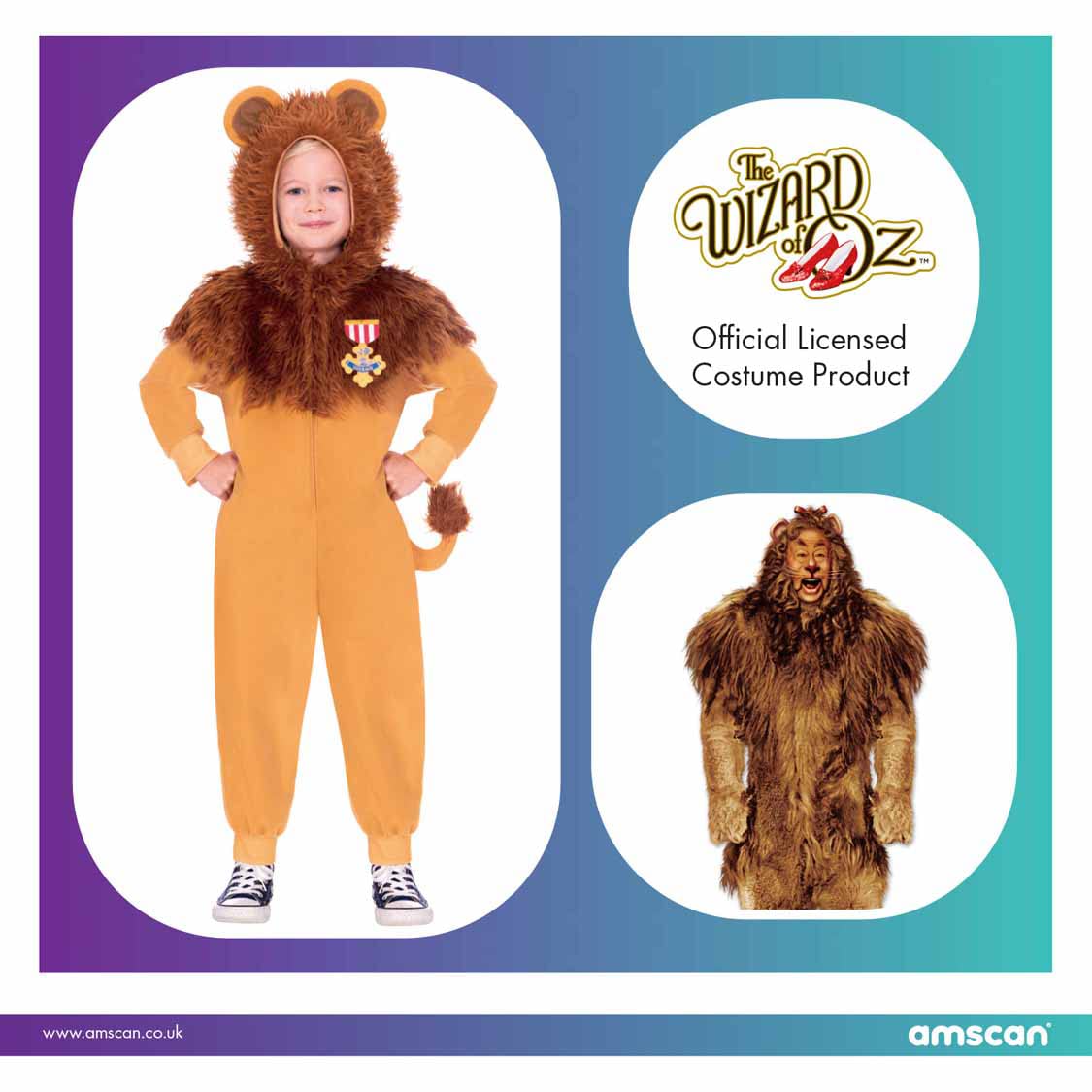 amscan Child Boys Official Licensed Warner Bros Wizard of Oz Lion Fancy Dress Costume