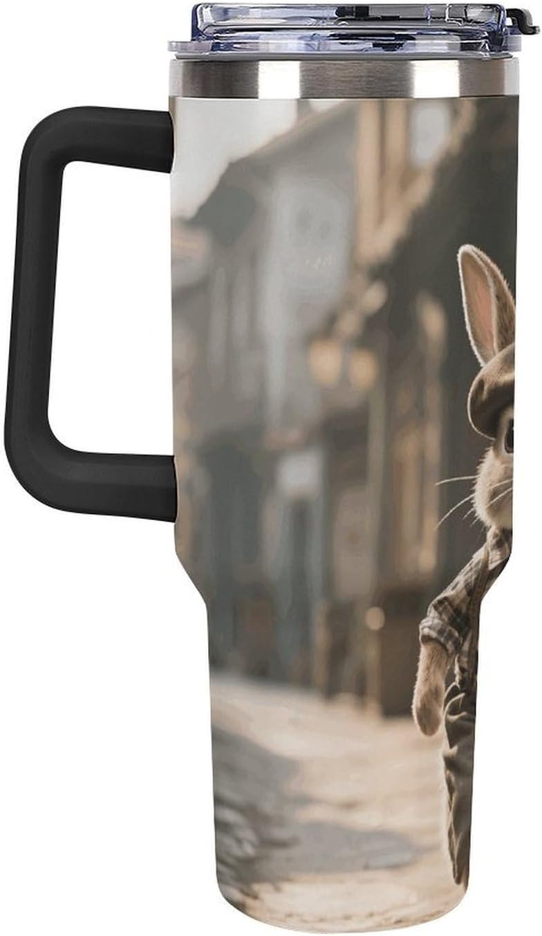 40 Oz Tumbler with Straw And Lid Retro Style Rabbit Insulated Travel Coffee Mug Stainless Steel Water Bottle Vacuum Insulated Tumblers for Sport Work Car Travel Weekends