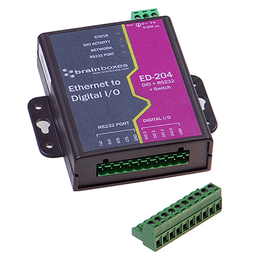 Ethernet do 4 cyfrowych IO i RS232 port szeregowy z przełącznikiem Ethernet