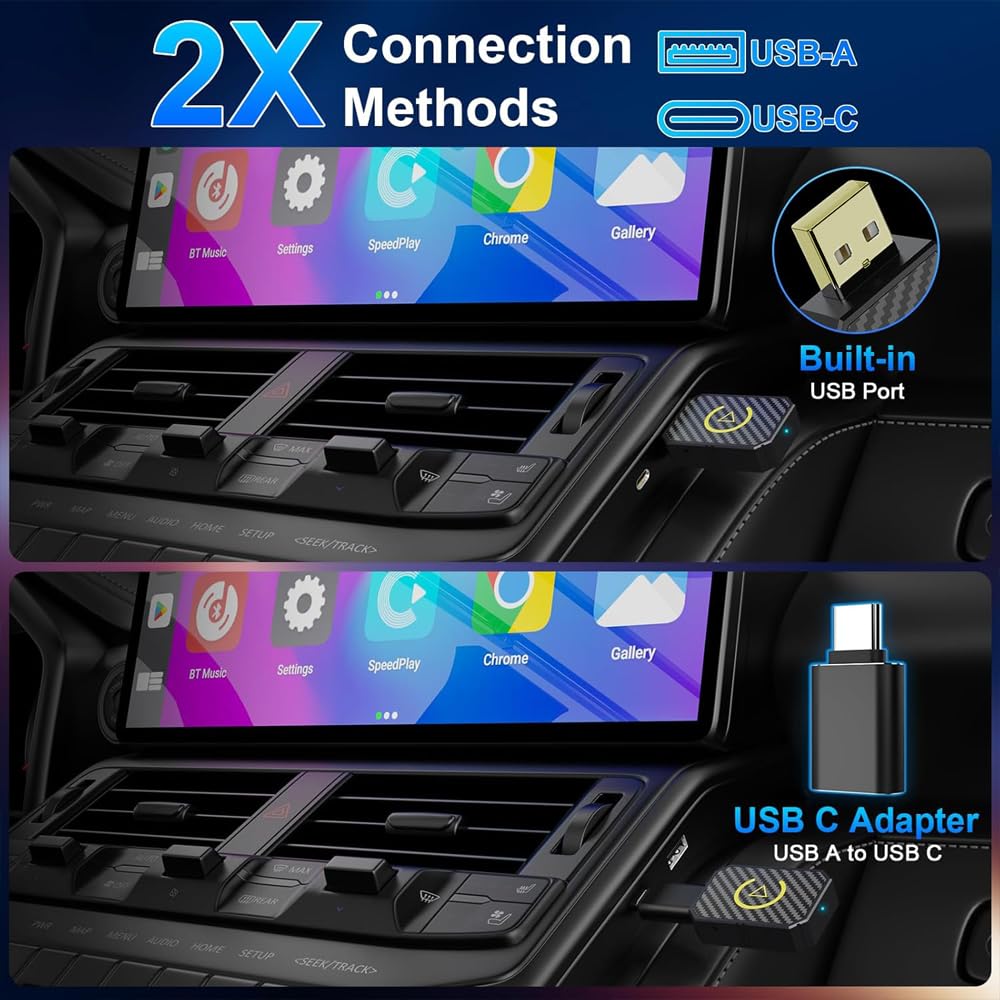Adaptateur CarPlay sans fil pour voiture | USB C/WIFI / Bluetooth - Conversion sans fil de câble | Plug & Play | Compatible avec iPhone iOS 10+