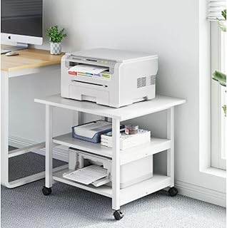 プリンター台 3段 lisBaby コピー機置き台 置き 台 ワゴン キャスター付き プリンターラック 省スペース 棚 収納棚 大型 机下収納 木製ラック 100kg高耐荷重 オフィス ホーム用 取り付け簡単 (ホワイト)