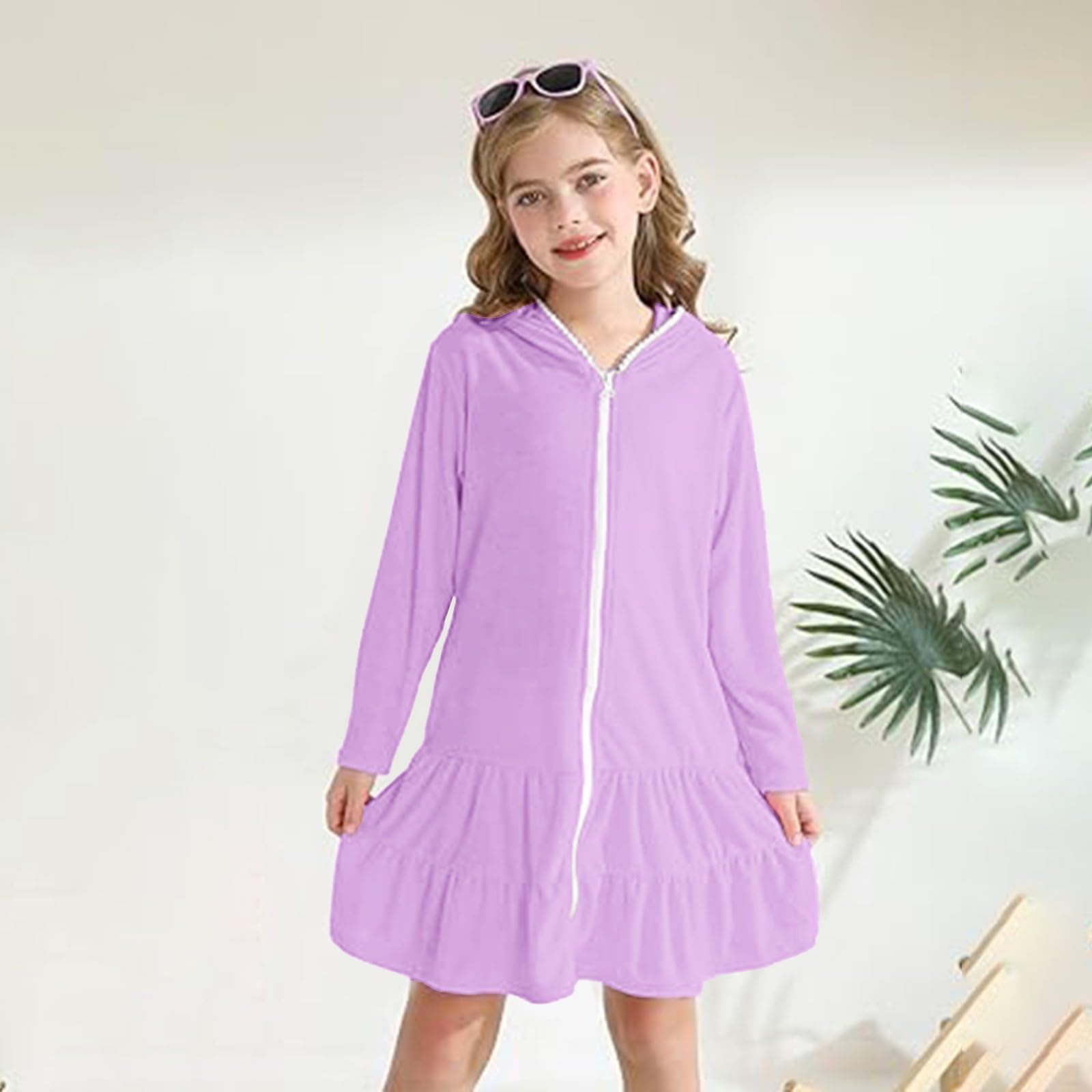 Cache-maillot de bain en tissu éponge à fermeture éclair pour filles avec lunettes de soleil