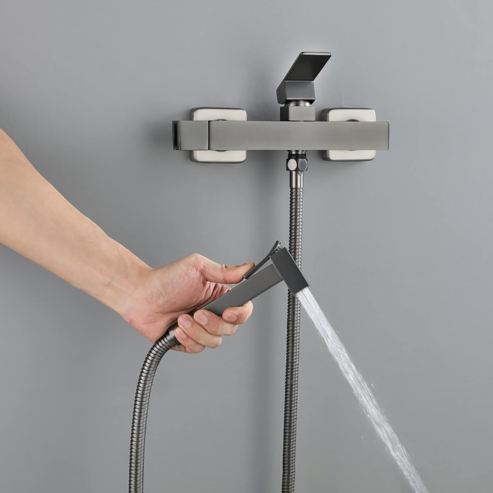 Handheld-Bidet, Graues, wandmontiertes Handbidet mit Windelbrause und Kalt- Warmwasseranschluss for die Toilette(Grey)