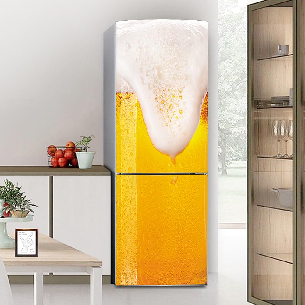 VHcgCGJ Fridge magnet, Full Covering Door Fridge Covers Skins Wall Stickers for Kitchen Decal, Flowing Beer Cool(S: 60x150 cm)
