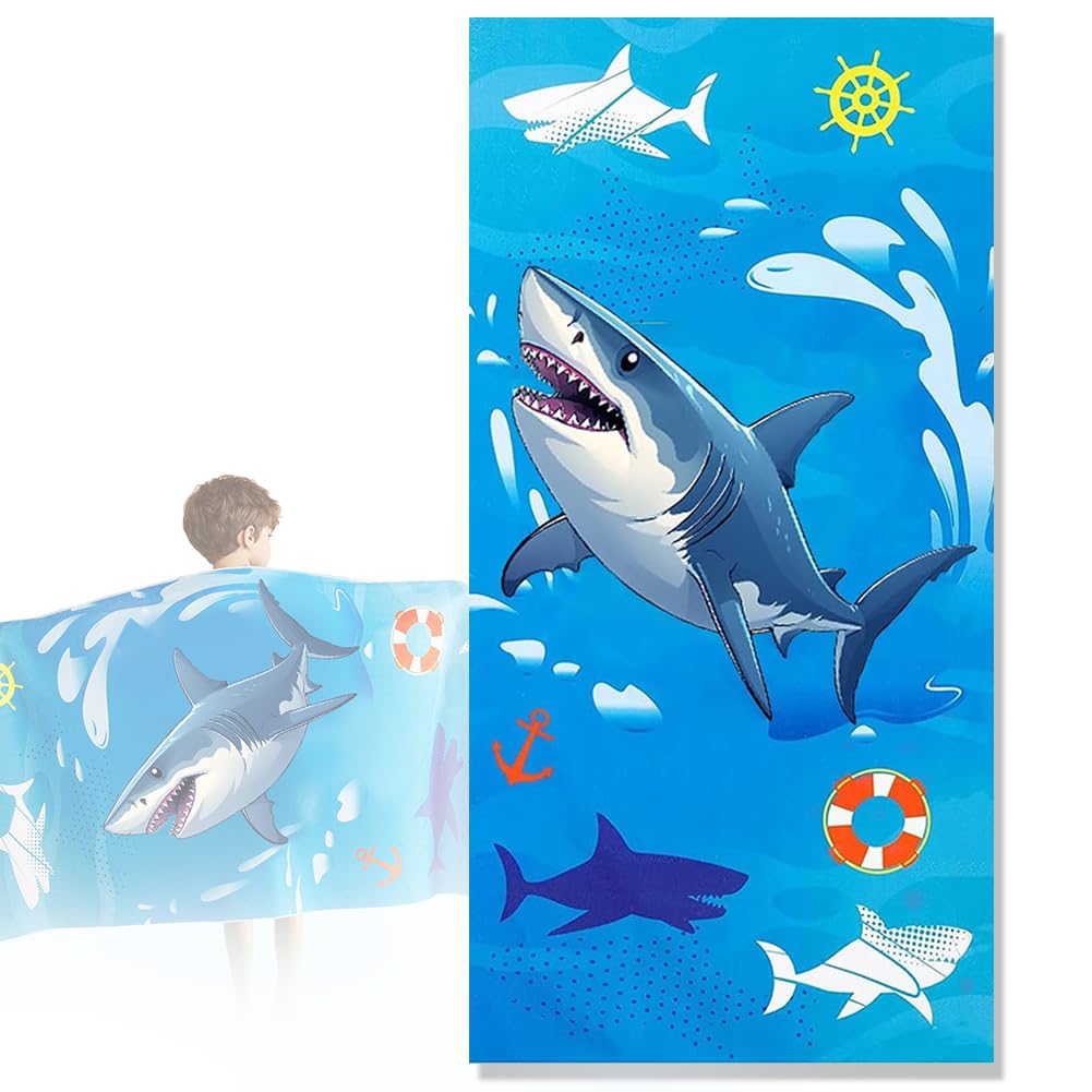 Shark Microfibre Towel Quick Dry, 75 X 150cm, Microfibre Beach Towel, Marine Animal Patterns, Lightweight Beach Towel, Ultra Absorbent Super Soft Beach Blanket Towelfor Swimming Shower Pool Travel
