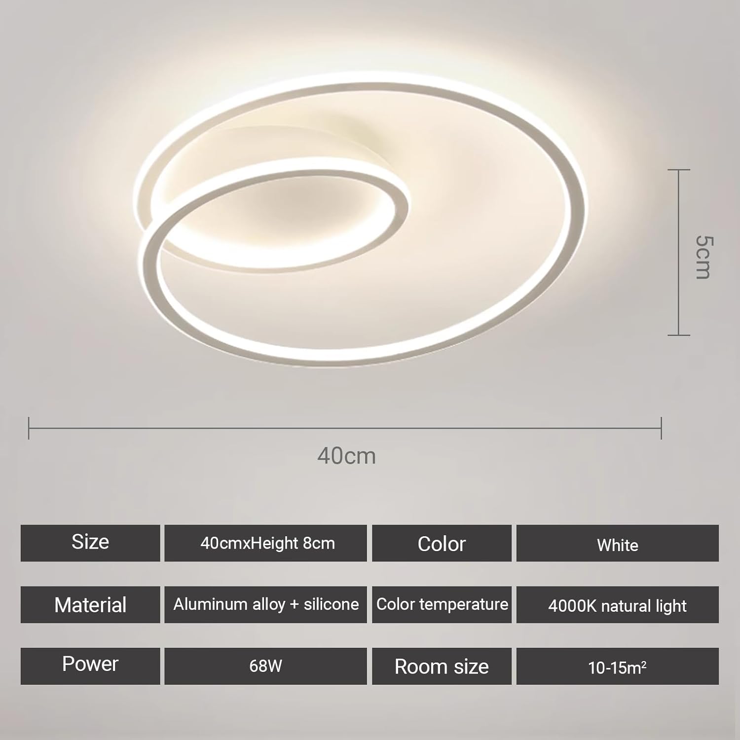 Modern Round LED Ceiling Light Fixture, 40 cm, Natural White LED Ceiling Lamp, 4000 K, LED Ceiling Lights for Living Room, Bedroom, Office – 68 W