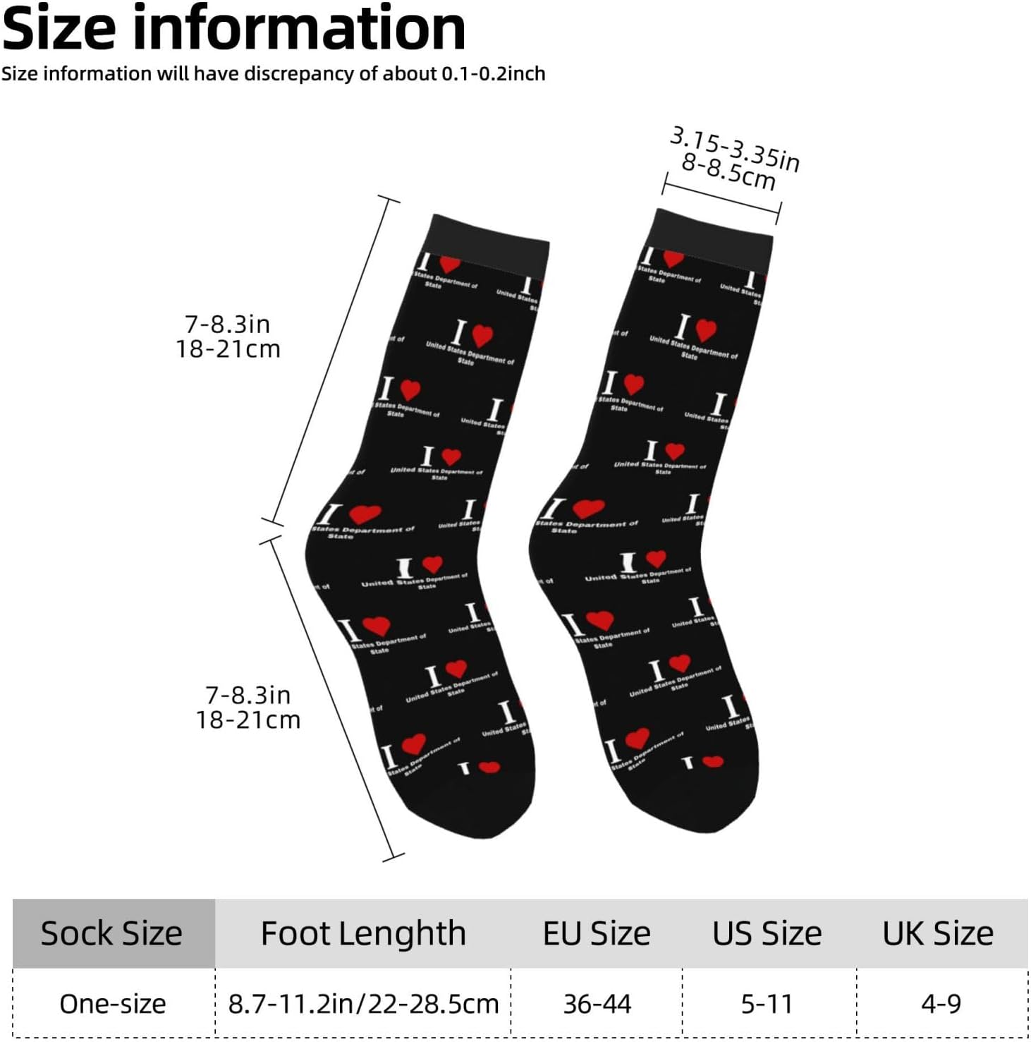 I love United States Department of State Socks For Men Women Sport Crew Athletic Running Wicking Socks