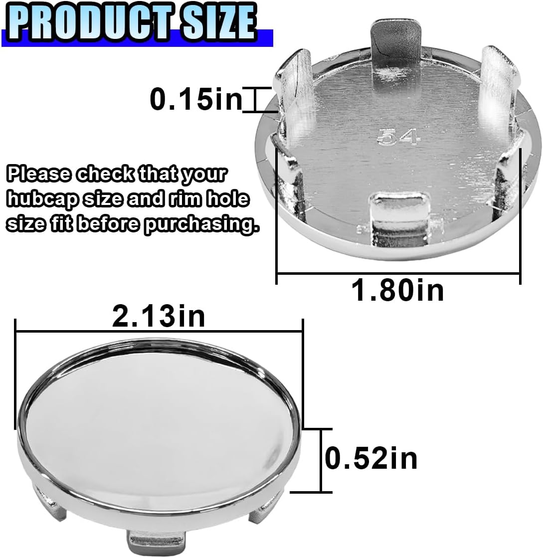 4PCS Car Wheel Center Cap, ABS Snap-in Wheel Hub Cap with 54mm/2.13'' Outer Diameter, 47mm/1.85'' Inner Diameter, Universal Rim Center Hub Caps Cover Accessories for Car Truck SUV (Silver)