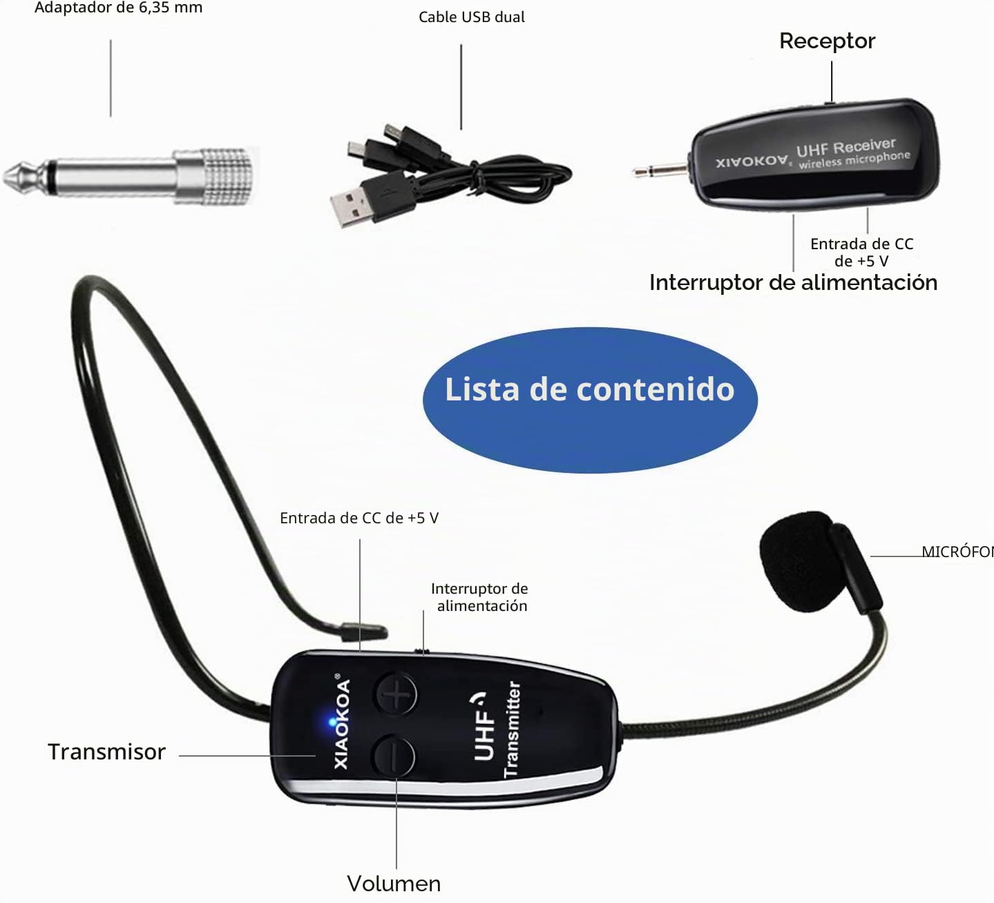 Wireless Micrófono,UHF Micrófono Inalámbrico,Transmisión Inalámbrica de 50 m,para Guía Turística/Enseñanza/Promoción/Discurso