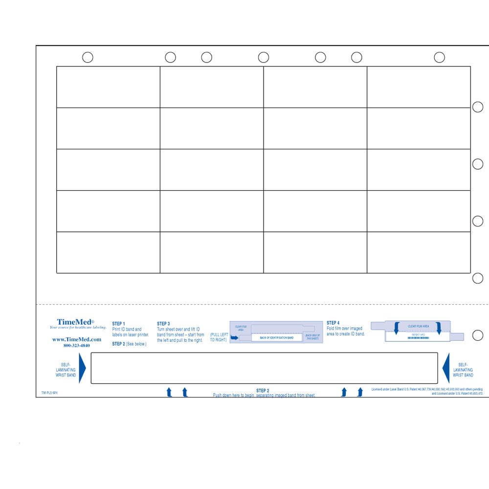PDC Healthcare DataMate TM-PLS-WH Laminate Paper Laser Bar Code Laser Printer Label with File Holes, 1 Wristband, 8.5" Width x 11" Length, 2.5" x 1" Label Size, 8.625" x 0.75" Wristband Size, White