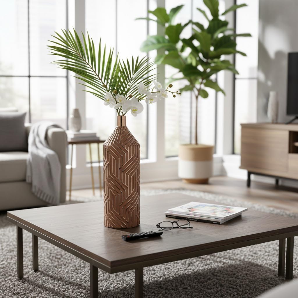 Decorative Oversized Vase with Pebble Pattern for Living Room Decor - Modern Glam Flower Vase for Bedroom Styling, Office Accent, or Home - Stylish Coffee Table or House Decor Vase - 22" Brown
