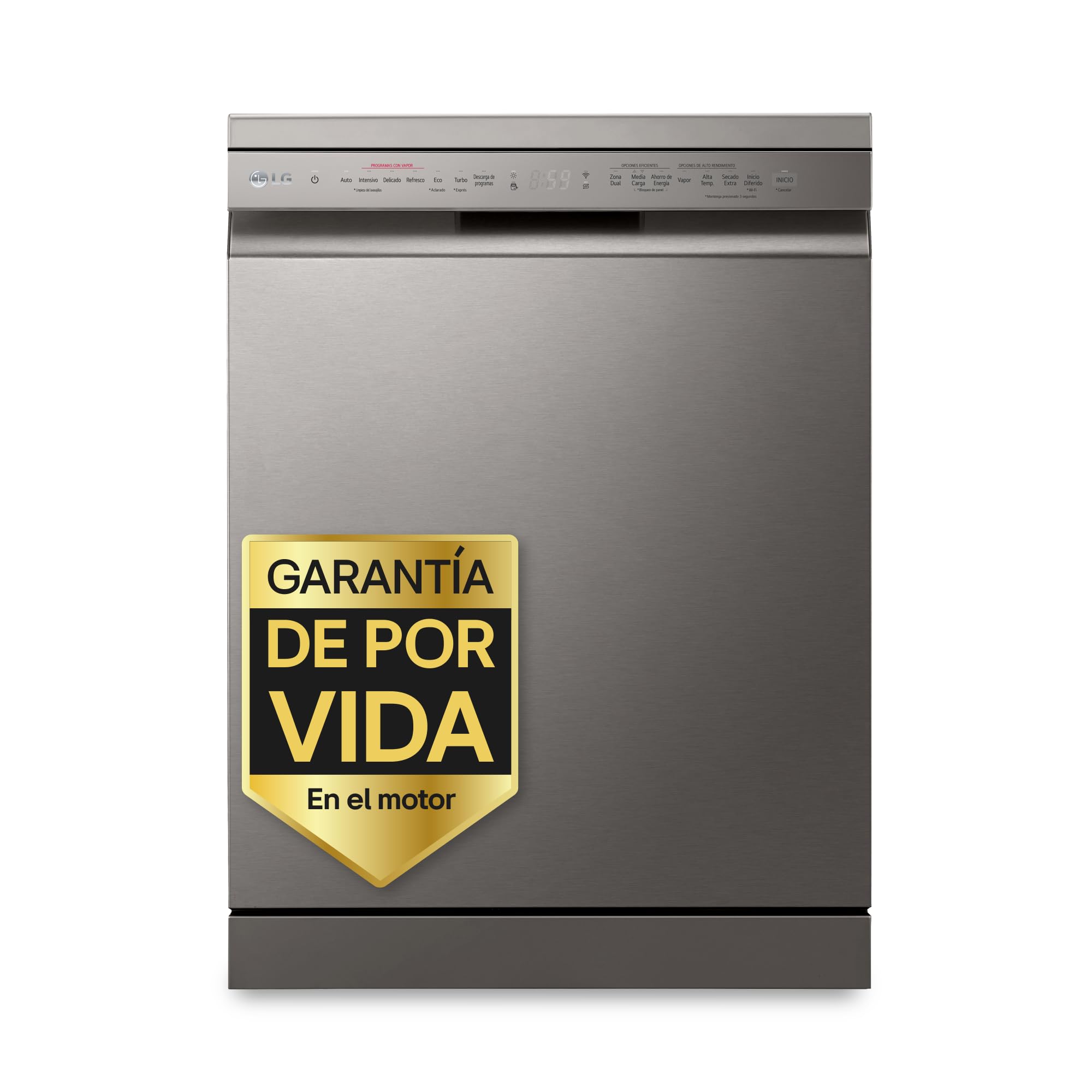 LG DF365FPS - Lavavajillas Libre Instalación 60 cm, QuadWash™ Steam, TrueSteam, Wi-Fi ThinQ, Inverter Direct Drive, 3ª Bandeja, Inox Antihuellas, 14 Servicios [Clase energética B]