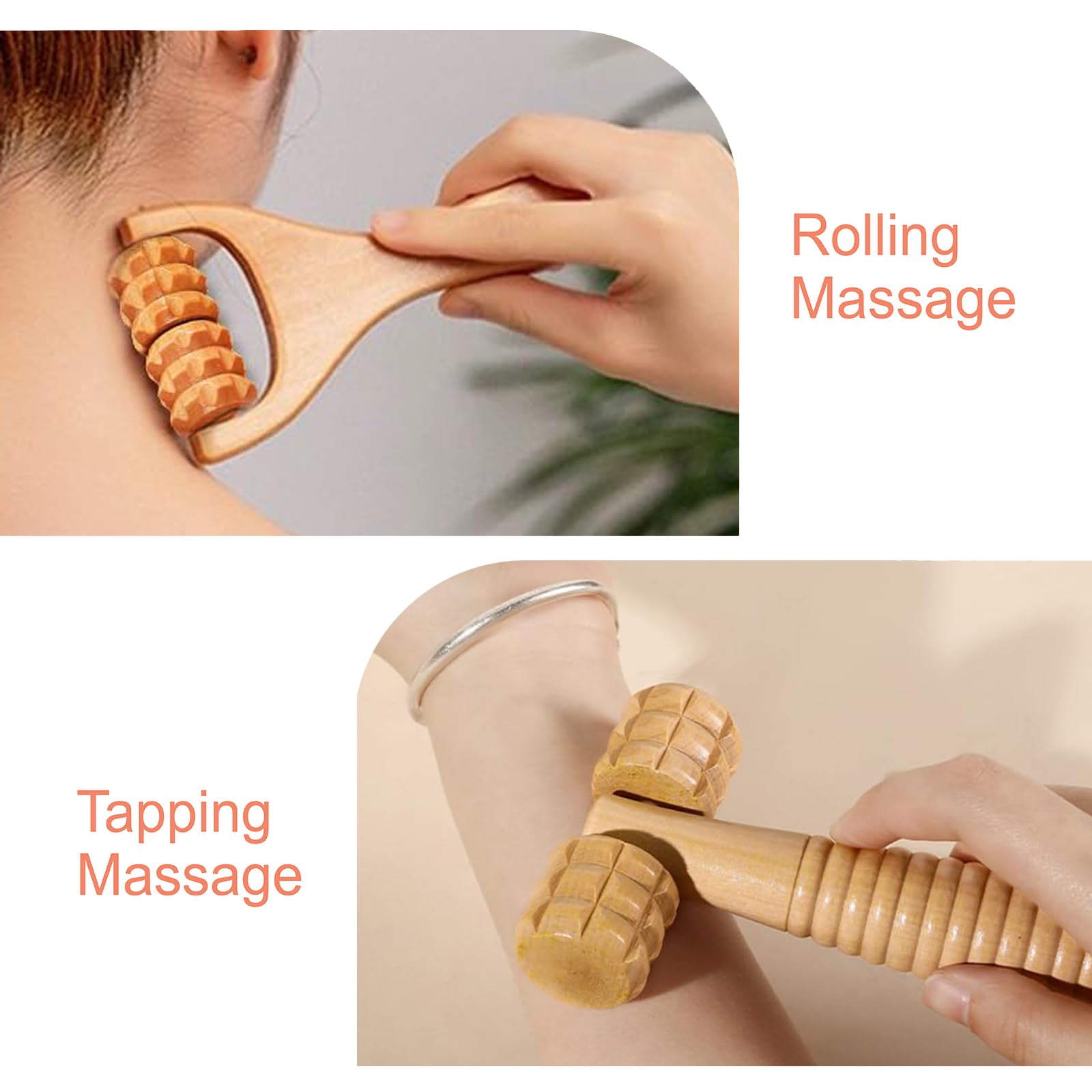 3 Stück Faszienstab Holz – Massageroller mit 12 Rollen für Nacken, Rücken, Beine, Füße & Kieferlinie – Muskelentspannung & Lymphdrainage – Ideal für Zuhause, Büro & Reisen