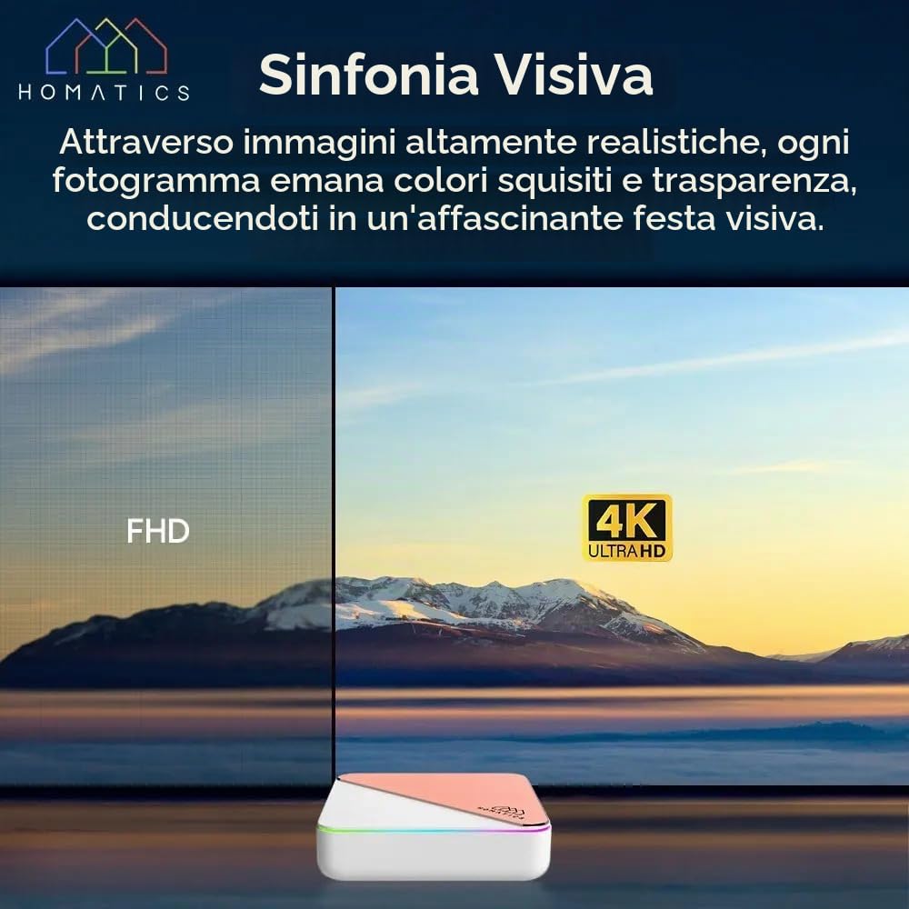 HOMATICS R Box R 4K Plus Android TV 11 Certificato | 4GB LPDDR4 RAM + 32GB eMMC ROM | Amlogic S905X4 Quad-Core | 4K HDR | Wi-Fi 6 | Ethernet Gigabit | G.Ogle TV | Controllo vocale