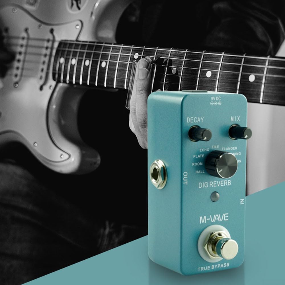 Pédale d'effet de guitare, pédale de réverbération, professionnelle pour M-VAVE DIG REVERB pédale d'effet de guitare numérique 9 types de réverbération