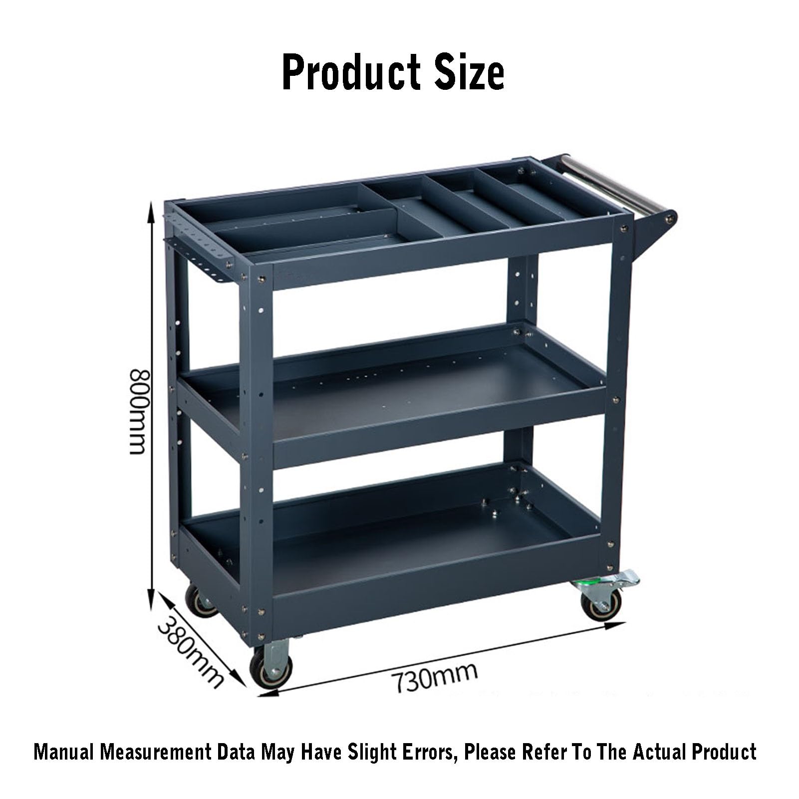 Carrello portautensili, Carrello portautensili a 3 Livelli con Ruote, Carrello di Servizio Industriale con capacità di 881 libbre con Pannello Posteriore per Officina MEC,Green-Style 2