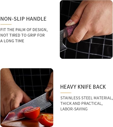 Miniatura 5 de Juego de 8 cuchillos de chef de Damasco para chefs profesionales, acero inoxidable de alto carbono con mango de madera estabilizador, diseño de