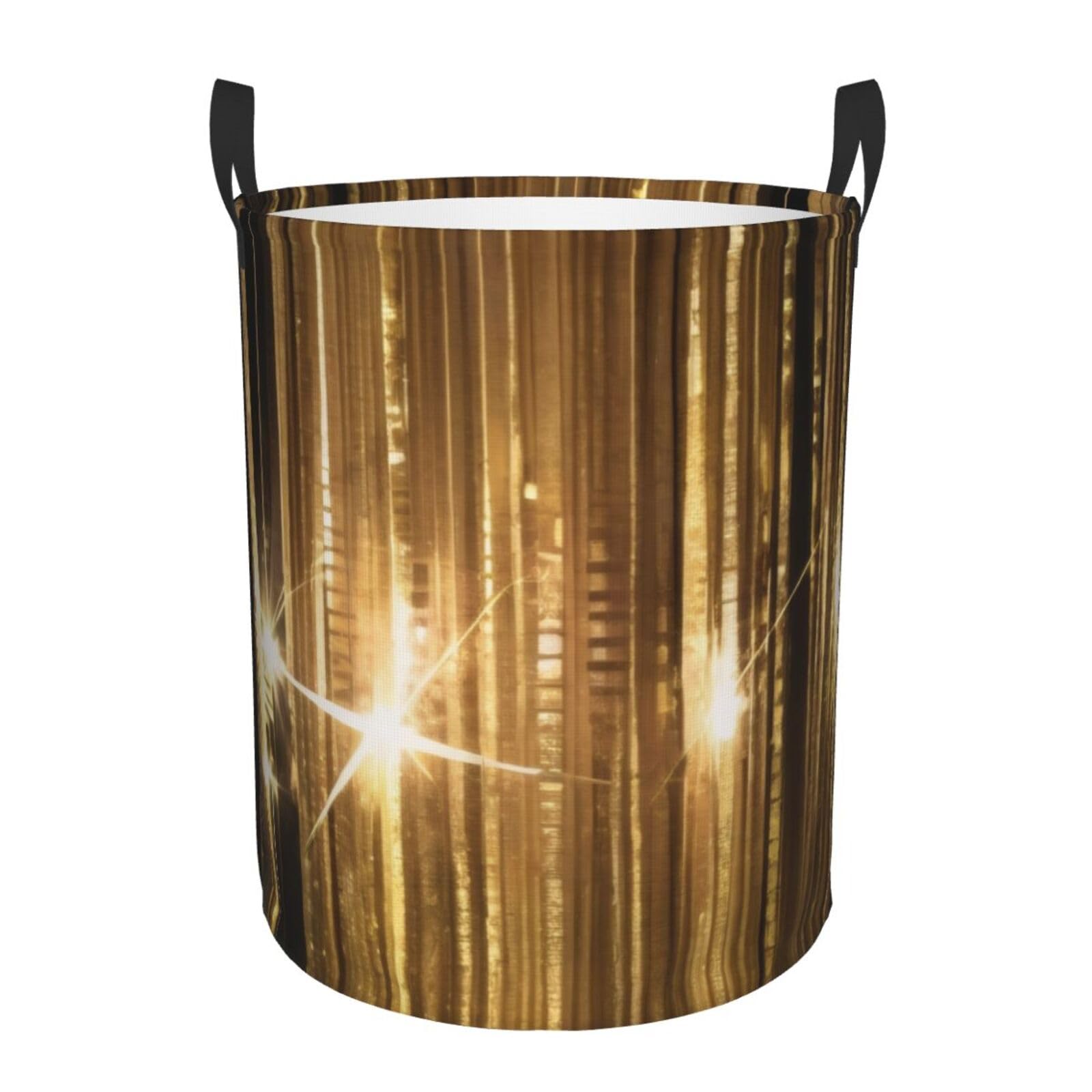 Laundry Hamper Basket Gold Sequin Sparkle Round Waterproof Dirty Clothes Hamper, 58l Laundry Baskets With Handles, Nursery Hamper, Storage Basket For Toys Bin,Pillows, Blankets