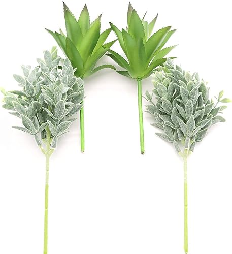 Miniatura 5 de ZKTECH Paquete de 4 plantas artificiales de vegetación artificial, plantas suculentas falsas, hojas de piña para decoración de interiores y