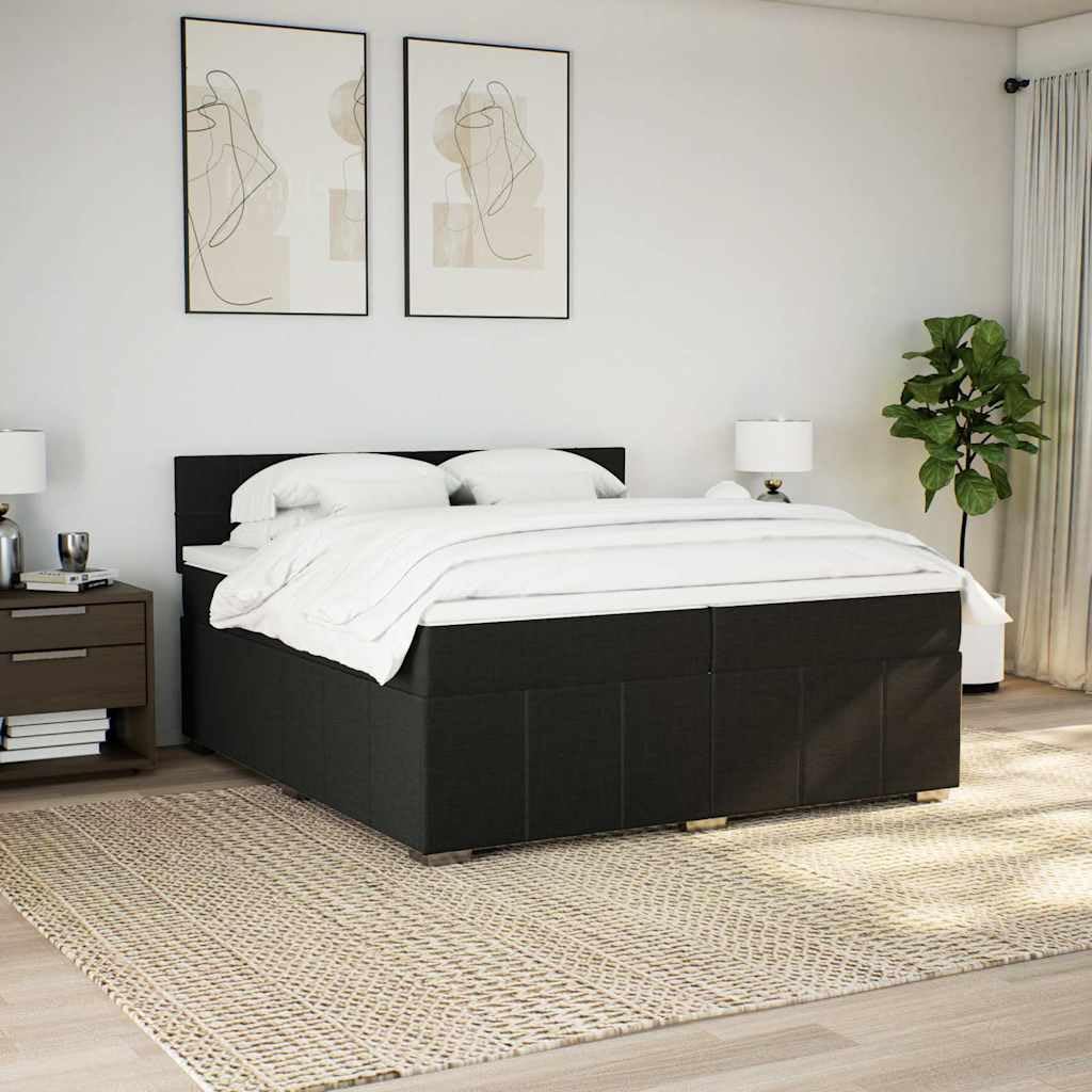 Cama con somier con colchón de 200 x 200 cm en tejido negro, núcleo de muelles ensacados para un agarre óptimo y una transferencia de movimiento reducida, incluye cómodo y transpirable