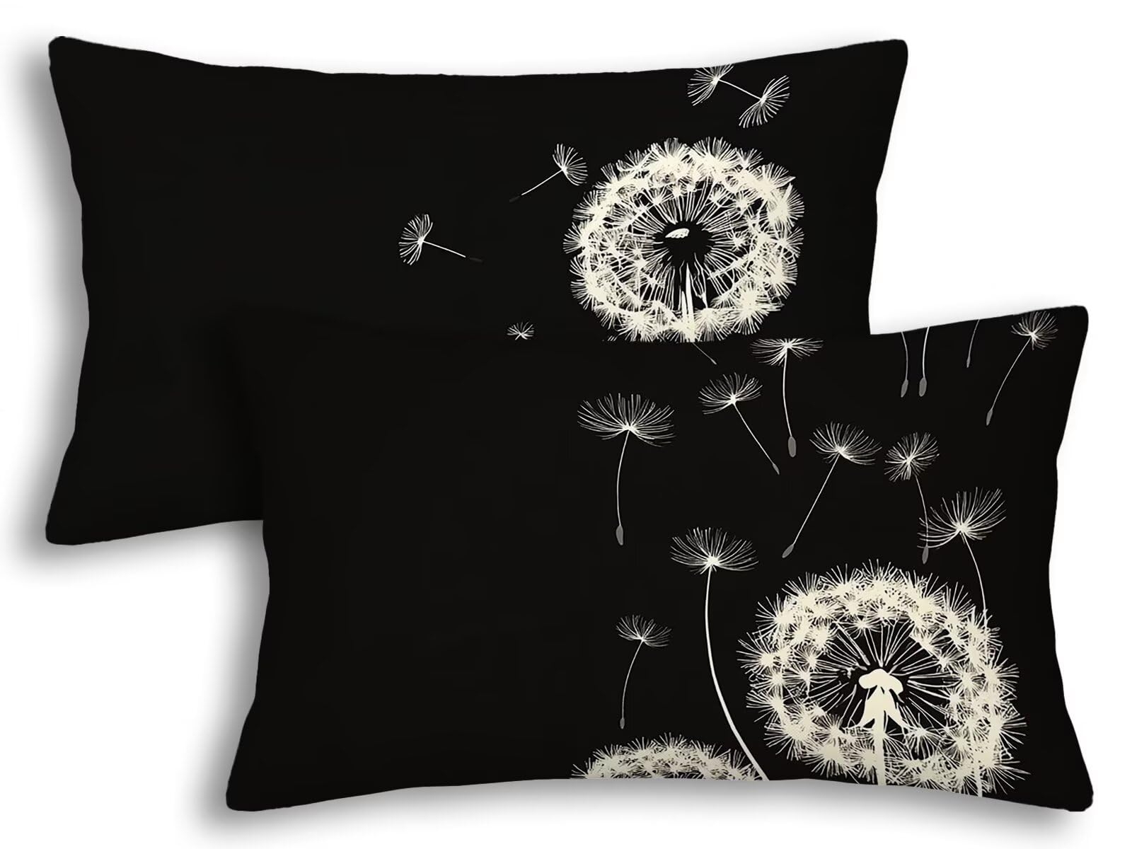 Housse coussin extérieur imperméable 40x80 noir lot de 2 en lin rectangulaire pissenlit