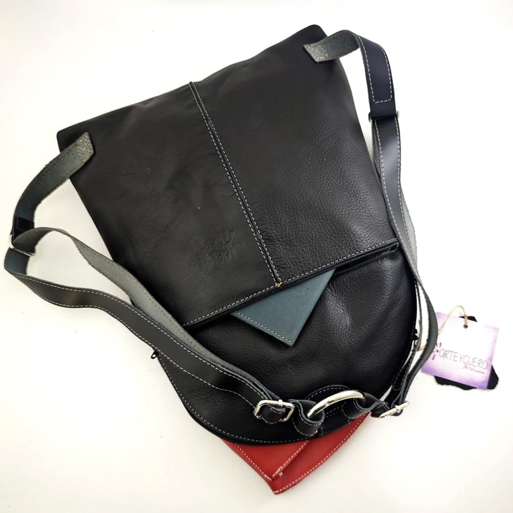 Mochcila espiral de piel negra. Mochila espiral negra de cuero auténtico para mujer. Mochila espiral de mujer.