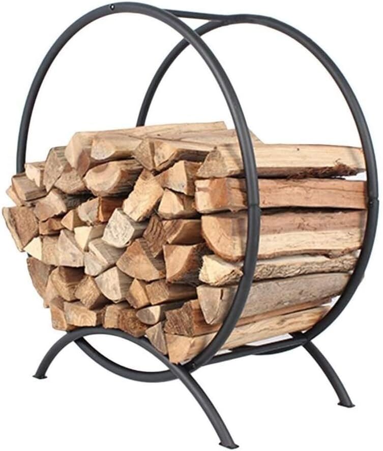 Firewood Rack 26 Inch Tubular Steel Log Hoop Firewood Racks Heavy Duty Wood Storage Rack Holder for Indoor Outdoor Fireplace Pit