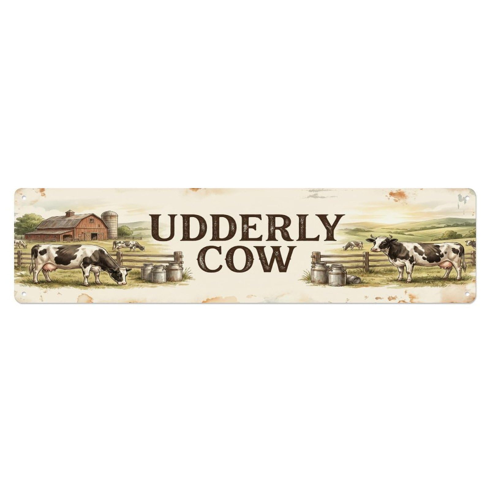 Vintage Yard Udder Cow Farmhouse Funny Cow Backyard Farm Metal Tin Sign Plaque Wall Decor for Cafe, Club, Garden Metal Poster 4x16Inch