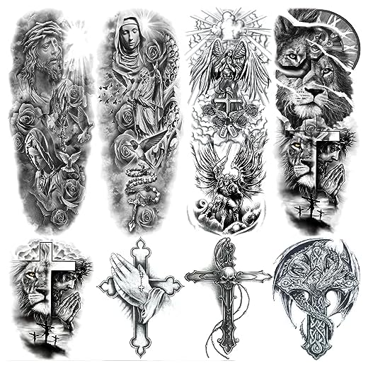 Cross Temporary Tattoo Sleeves Set