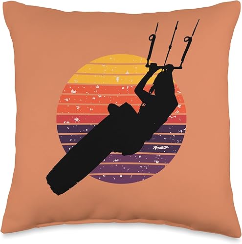 Kitesurf Gifts and Surf Lover Tees by taiche Kitesurfing Lover Black Silhouette - Almohada retro con diseño de atardecer, 16 x 16 pulgadas,