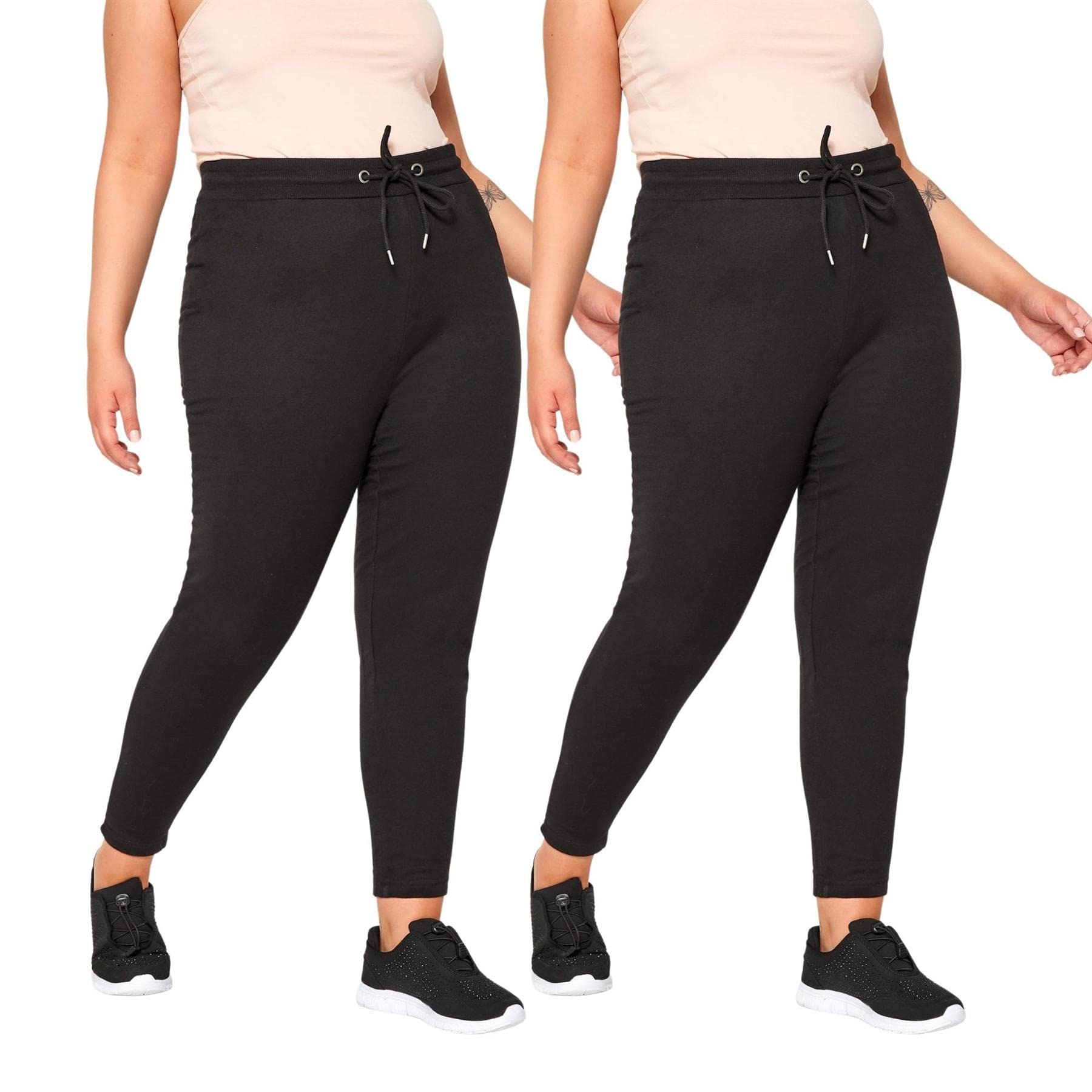 Style It Up Women's 2 Pack - Black Oversized Joggers Black Casual Sweatpants Baggy Cuffed Bottoms, (2 Pack, Black, Size 26)