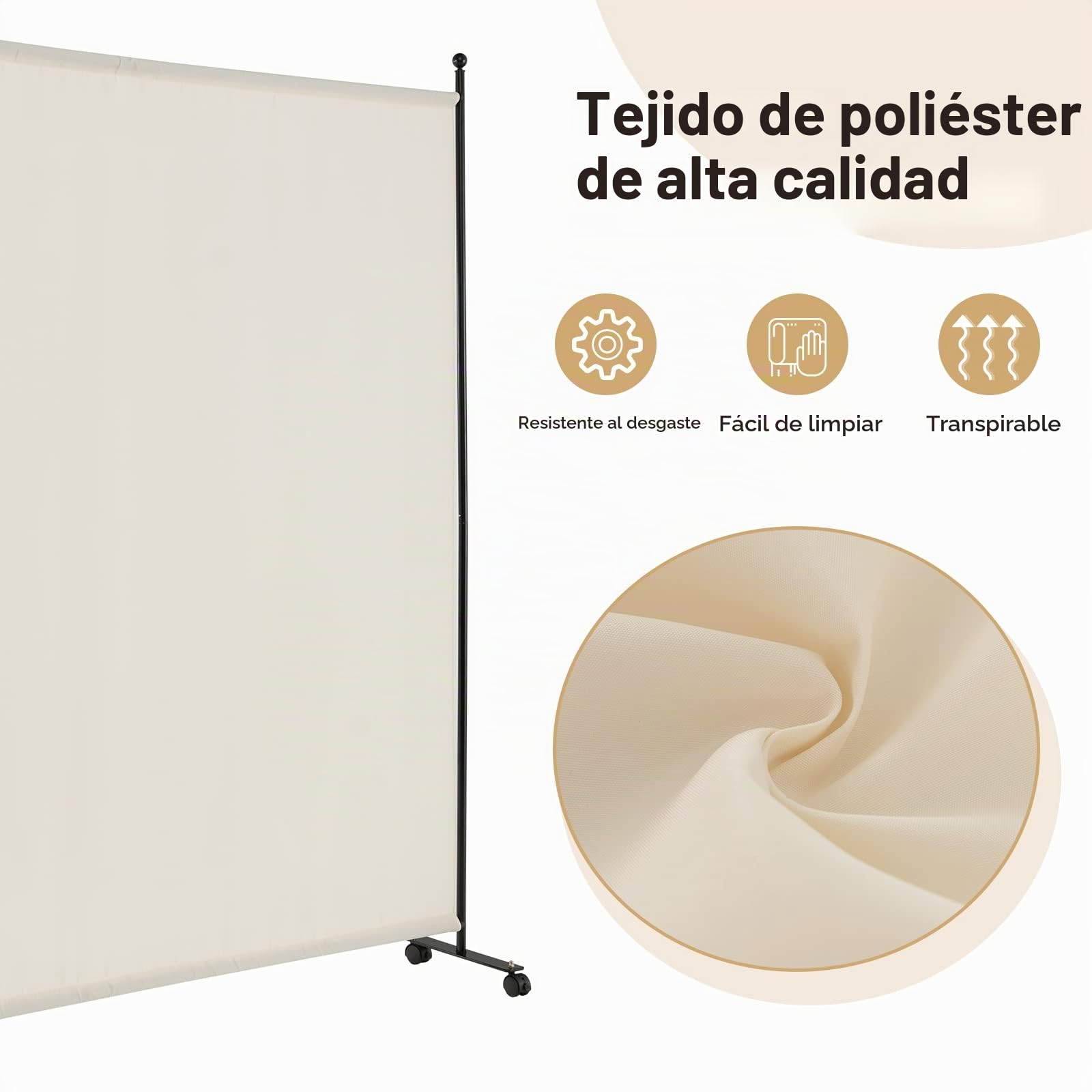GIANTEX Biombo de 184 x 184 cm con Ruedas Giratorias, Separador de Habitación, 1 Pieza, Protección Privada, Divisor Pared de Tela, Ruedas Bloqueables (Beige)