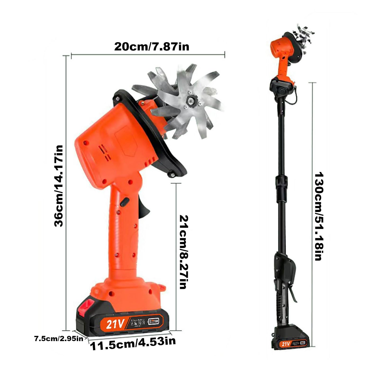 Motoazada Eléctrica Inalámbrica de 21 V, Mini Cultivadora Inalámbrica con Mango de 1,3 M de Largo, 10 Cm de Ancho de Labranza y Profundidad de Trabajo, Mini Cultivadora de Mano para Granj One Battery