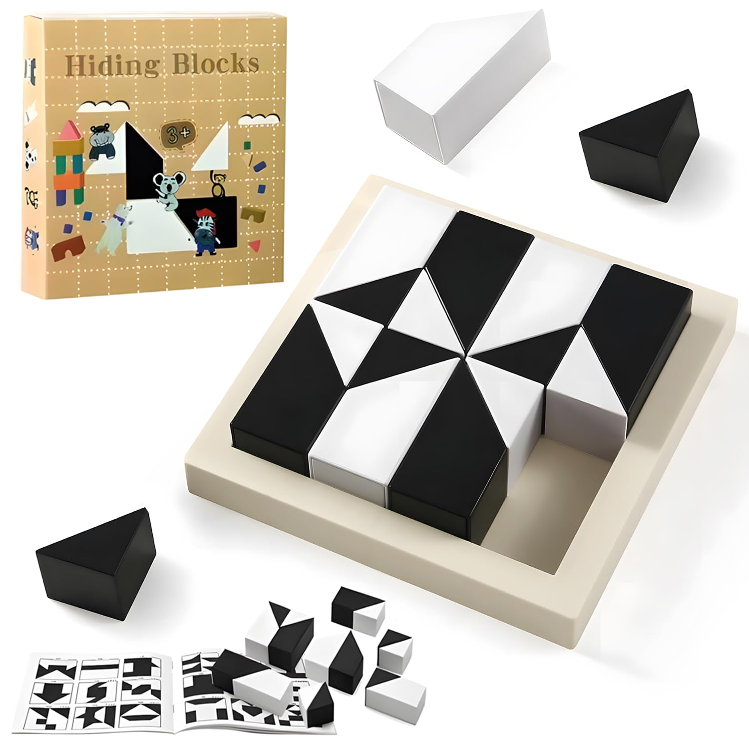 Hidden Block Puzzle, Montessori Building Blocks Toy, Dual Colour Logic Puzzle Board Games, 3D Spatial Thinking Training Educational Toy, Geometric Shape Matching Game