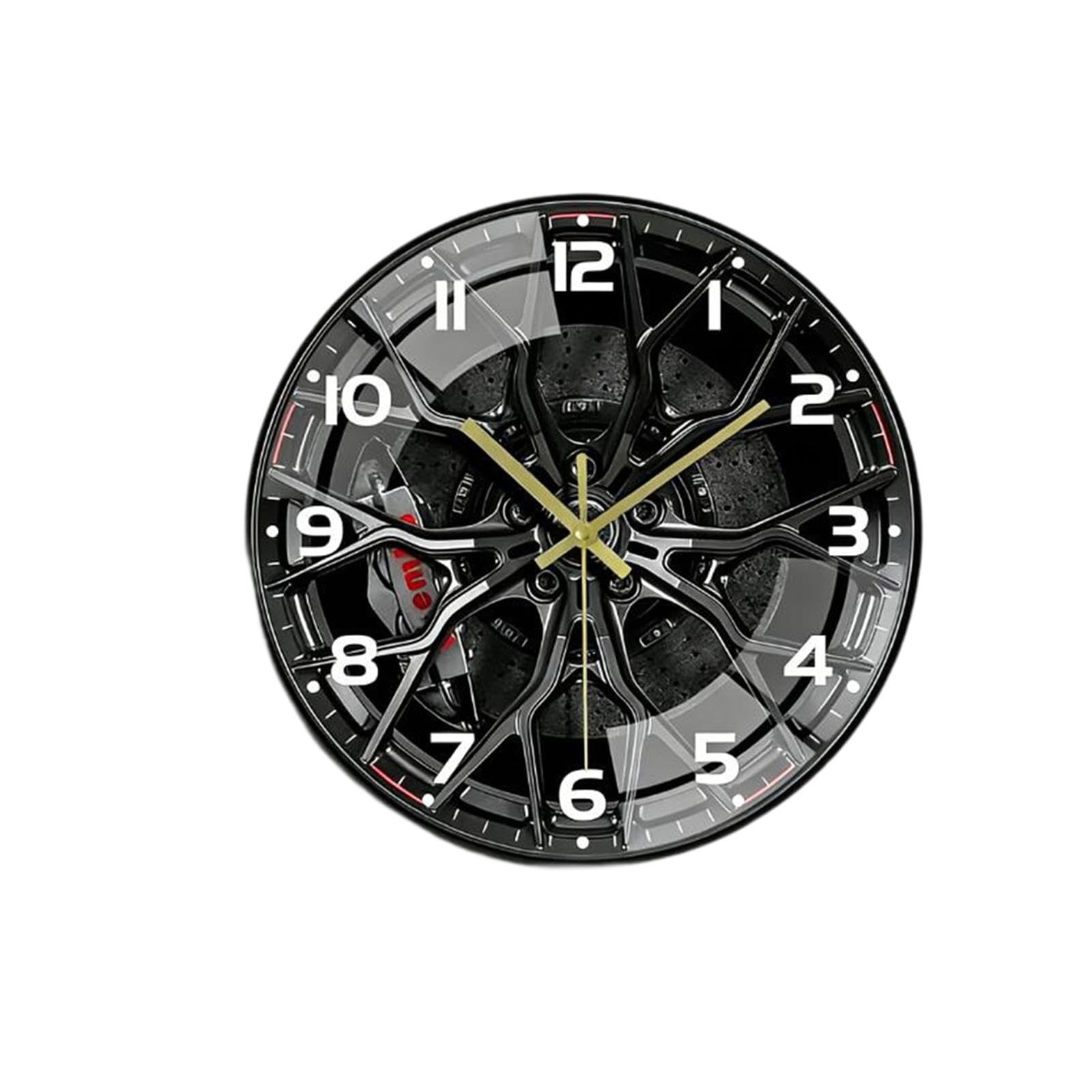 Horloge murale moyeu de roue de voiture 2D noire au mouvement silencieux