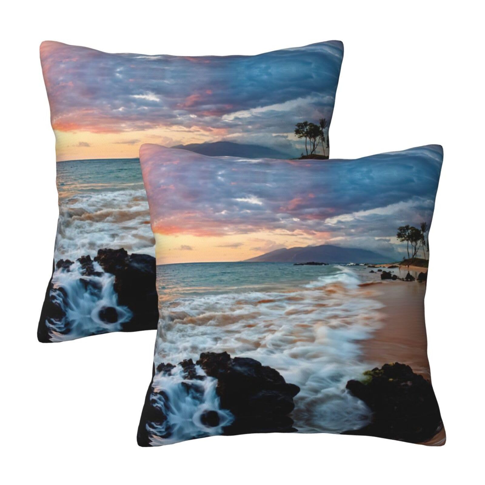 Kfjghhl Beach Maui Hawaii Sunset Sea Waves Clouds Throw Pillow Covers Decorative Farmhouse Couch Pillow Case 4 Sizes Square Cushion Pillcase
