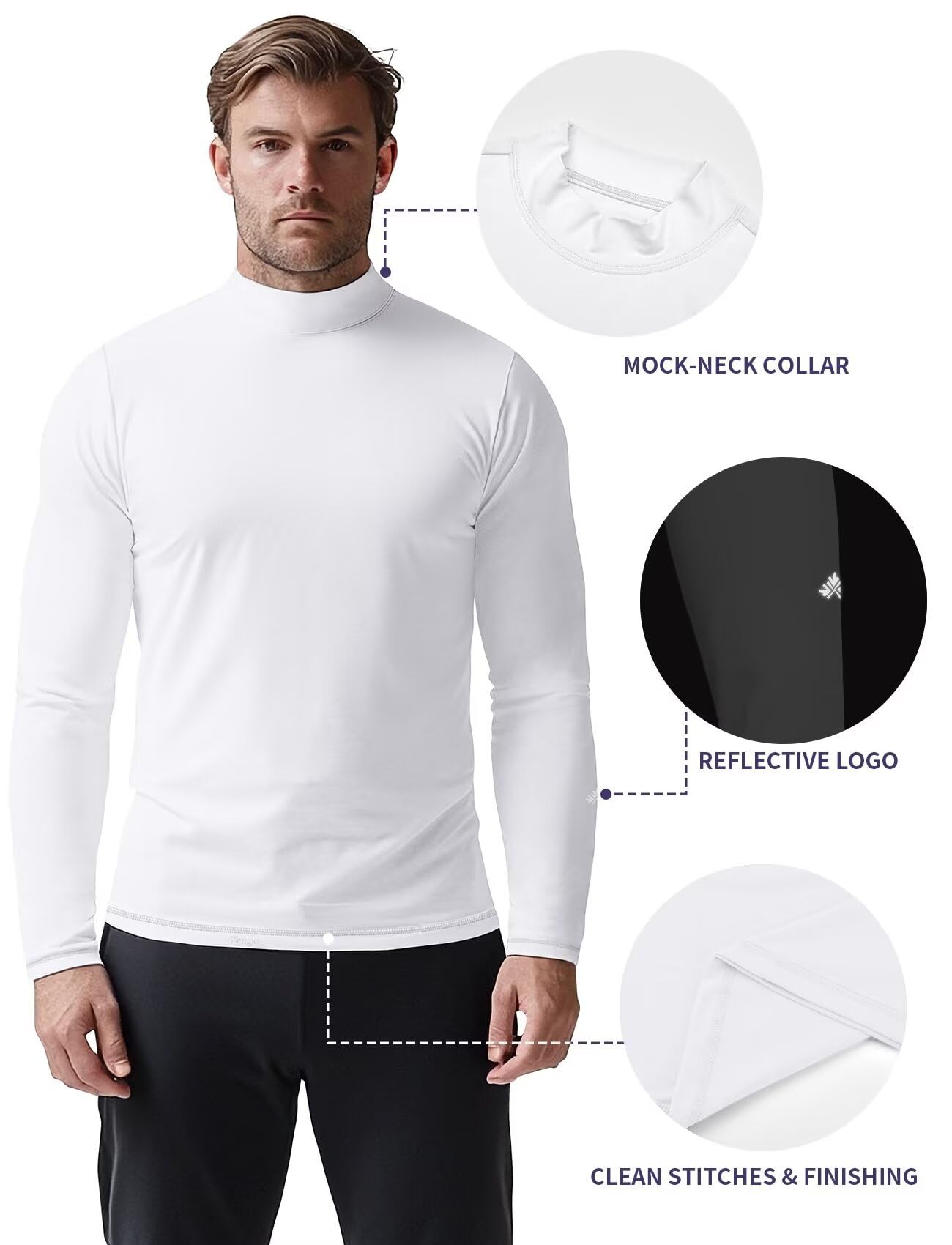 Zengjo Camisas de manga larga con cuello alto falso para hombre, capa base térmica, ligera, ajuste atlético, camiseta interior para deportes en clima frío