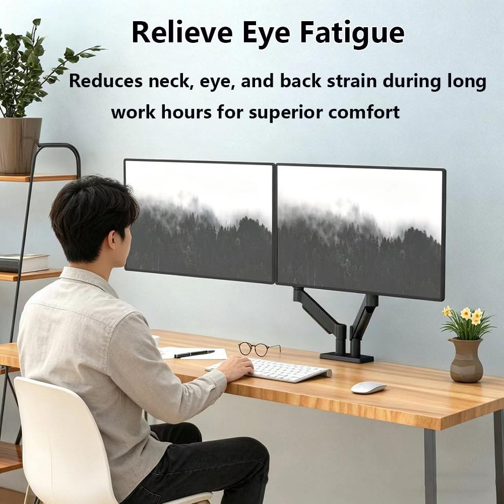 Supporto Per Doppio Monitor, Braccio Ergonomico Da Scrivania Per Monitor Da 17 A 32 Pollici – Portata Fino A 10 Kg (22 Lbs) – Regolabile In Altezza, Girevole, Inclinabile E Ruotabile Black