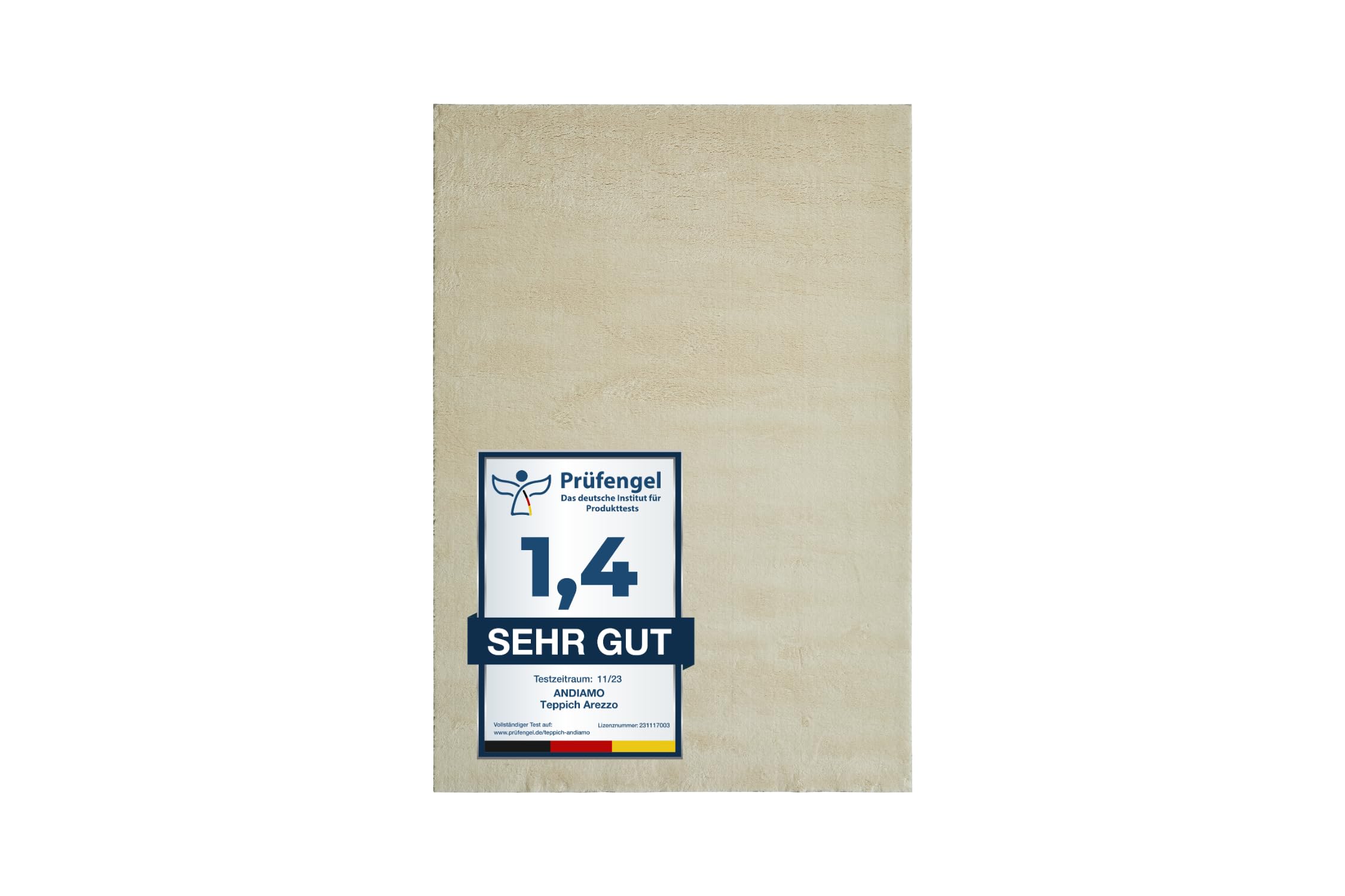 andiamo Teppich Arezzo waschbar Wohnzimmer Esszimmer pflegeleichter eleganter gemütlicher Wohnzimmerteppich Fellteppich einfarbig 120 x 170 cm Creme
