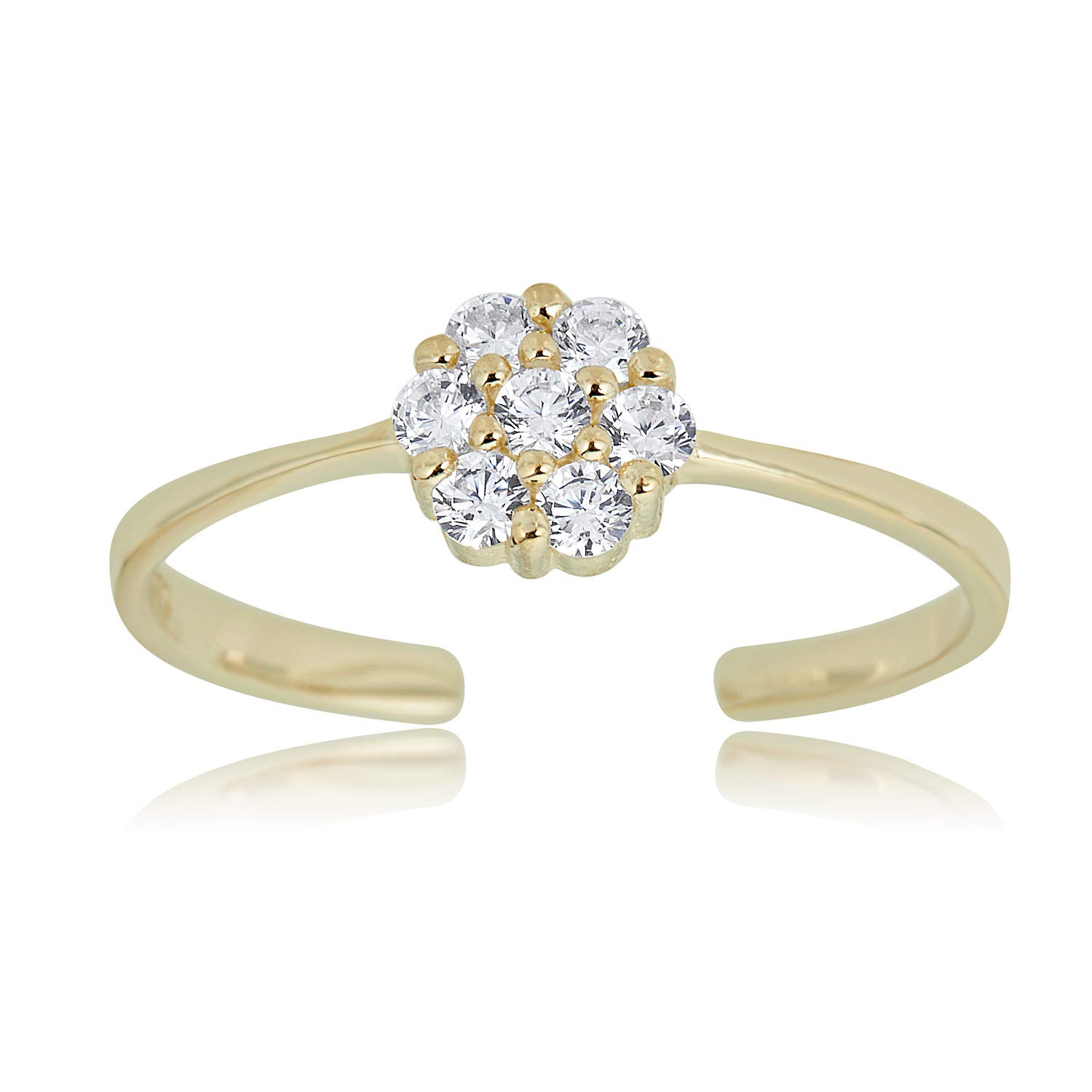 AVORA 10K Yellow Gold Adjustable Flower Cluster Toe Ring with Simulated Diamond CZ