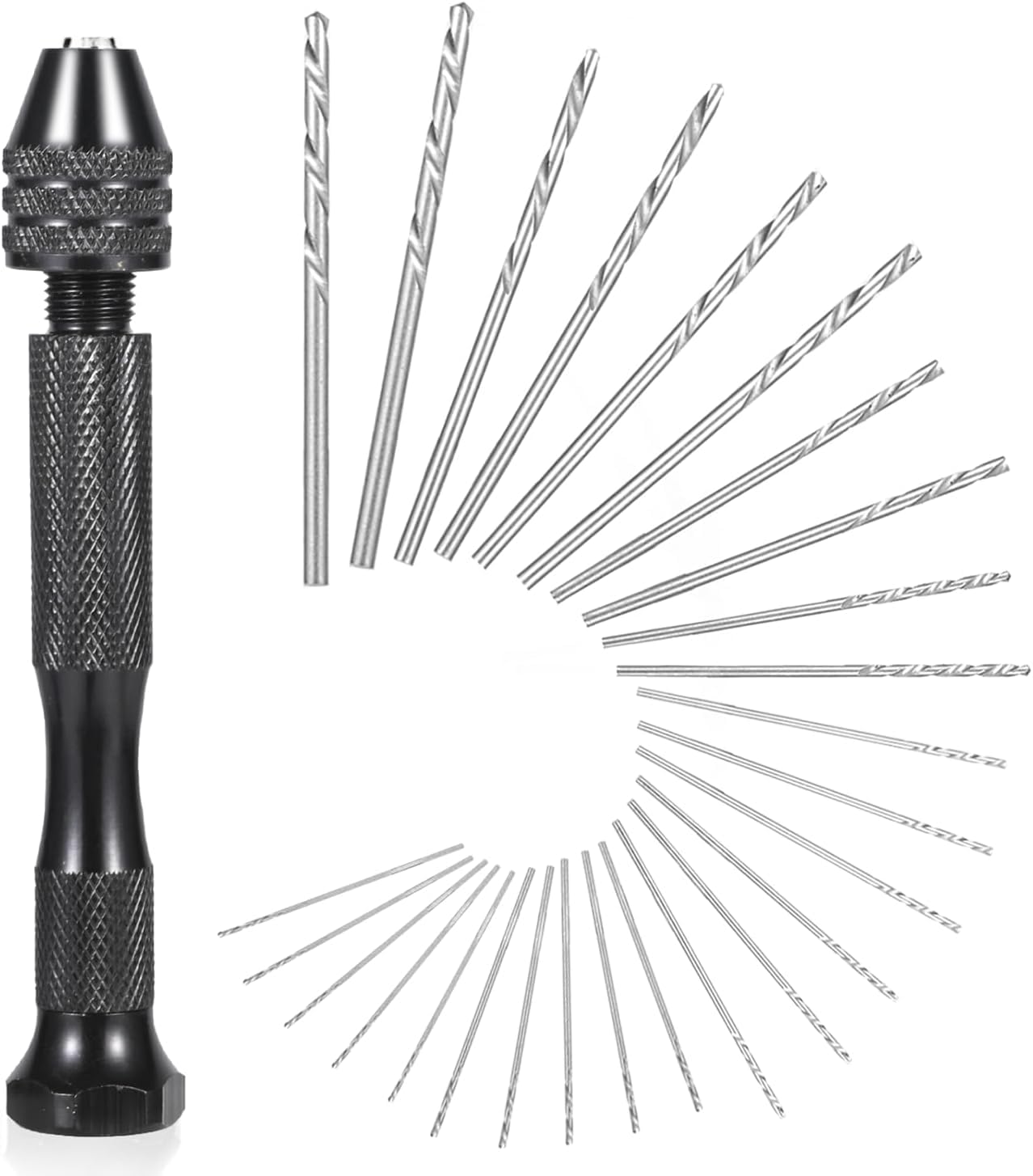 26PCS Hand Drill Set - Precision Pin Vise with Small Drill Bits - Aluminum Alloy Handle with Bearing Steel Twist Drill Bits - DIY Craft Woodworking Jewelry Model Making (Black)