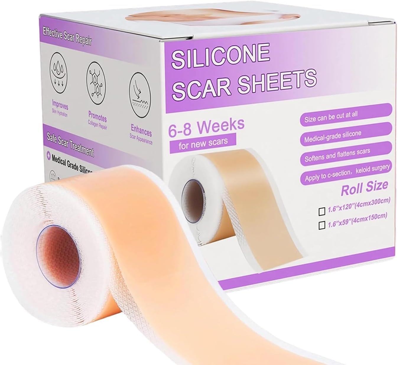 Silicone Scar Sheets,Silicone Scar Tape,Scar Tape For Surgical Scars,Silicone Scar Removal Strips For Surgical,C-Section,Tummy Tuck,Keloid Scars(1.6