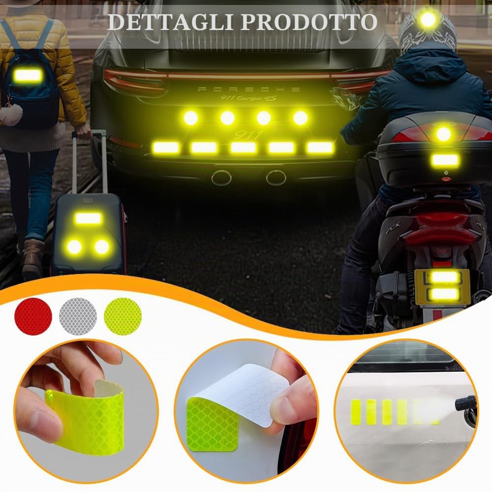 60 Pezzi Adesivi Riflettenti per Auto Adesivi Riflettenti per Biciclette Impermeabile e Sicuro in Alta visibilità Adesivi Catarifrangenti di Sicurezza per Veicoli Biciclette Moto