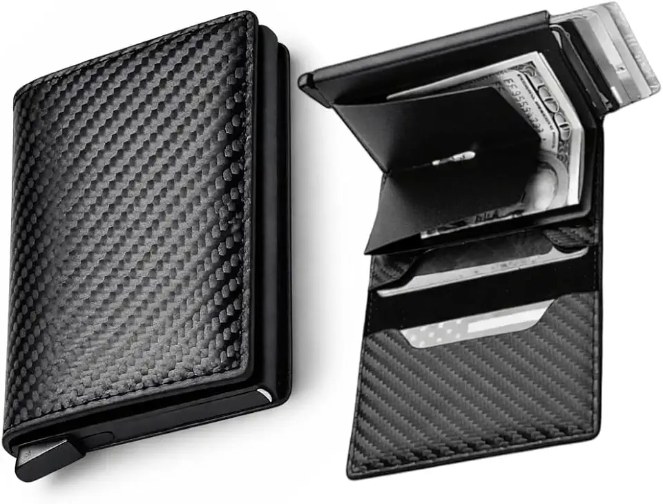 Carteira Porta Cartão de Couro Slim Antifurto - Proteção RFID com Ejetor Automático e Fecho Magnético Compacta Unissex - Linha PREMIUM